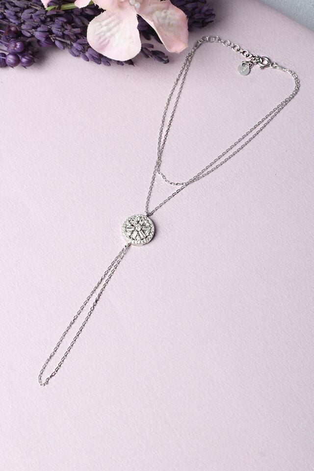 Şahmeran El Zinciri Yuvarlak Baget Taşlı 925 Ayar Gümüş Şahmeran