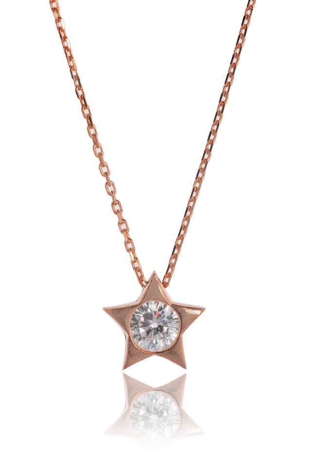 Tek Taş Yıldız Kolye - Rose