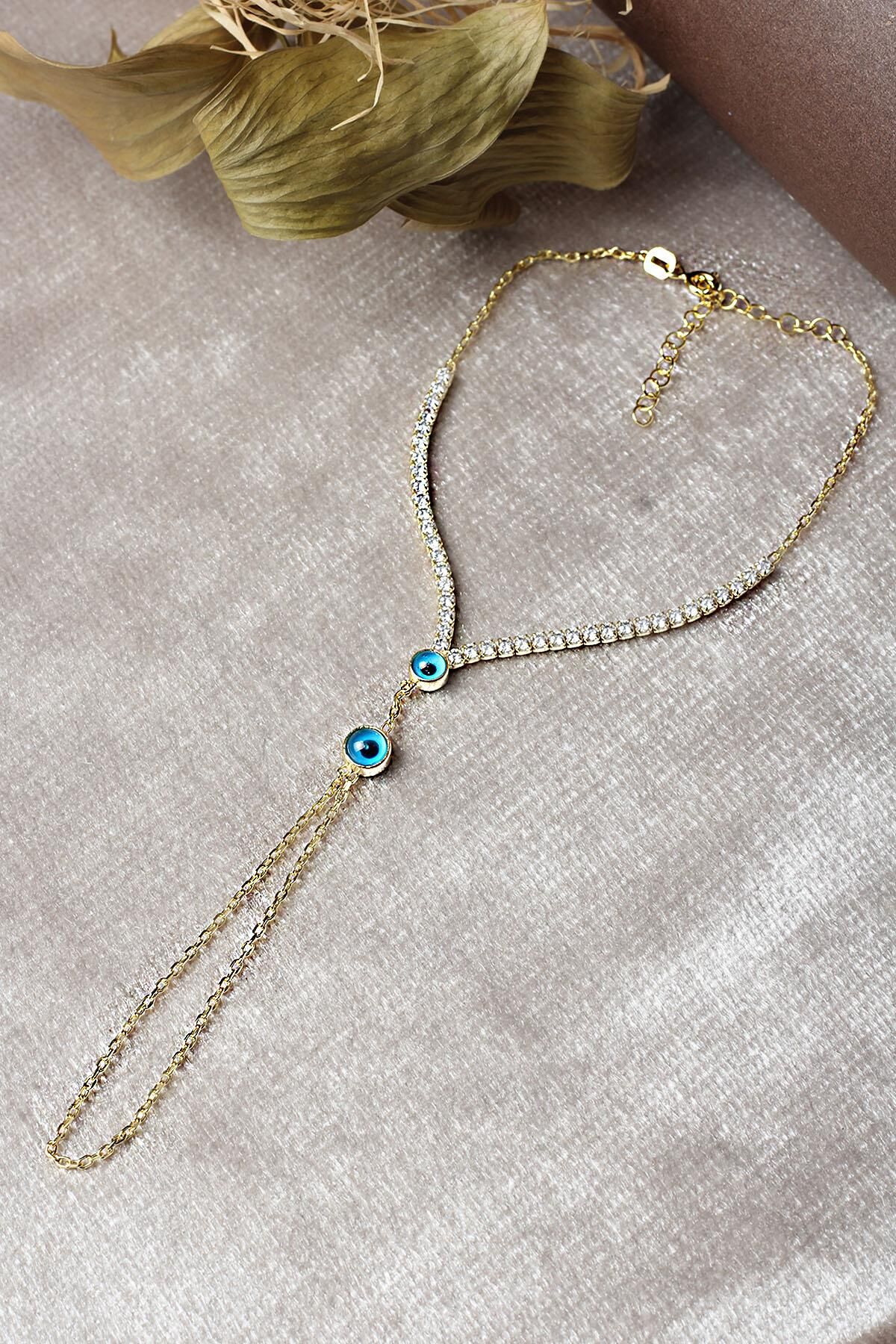 Şahmeran El Zinciri Nazar Boncuklu Zirkon Taşlı 925 Ayar Gümüş Şahmeran