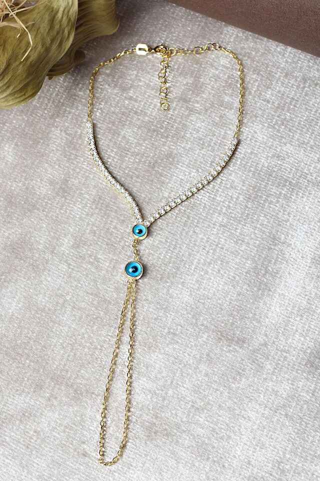 Şahmeran El Zinciri Nazar Boncuklu Zirkon Taşlı 925 Ayar Gümüş Şahmeran