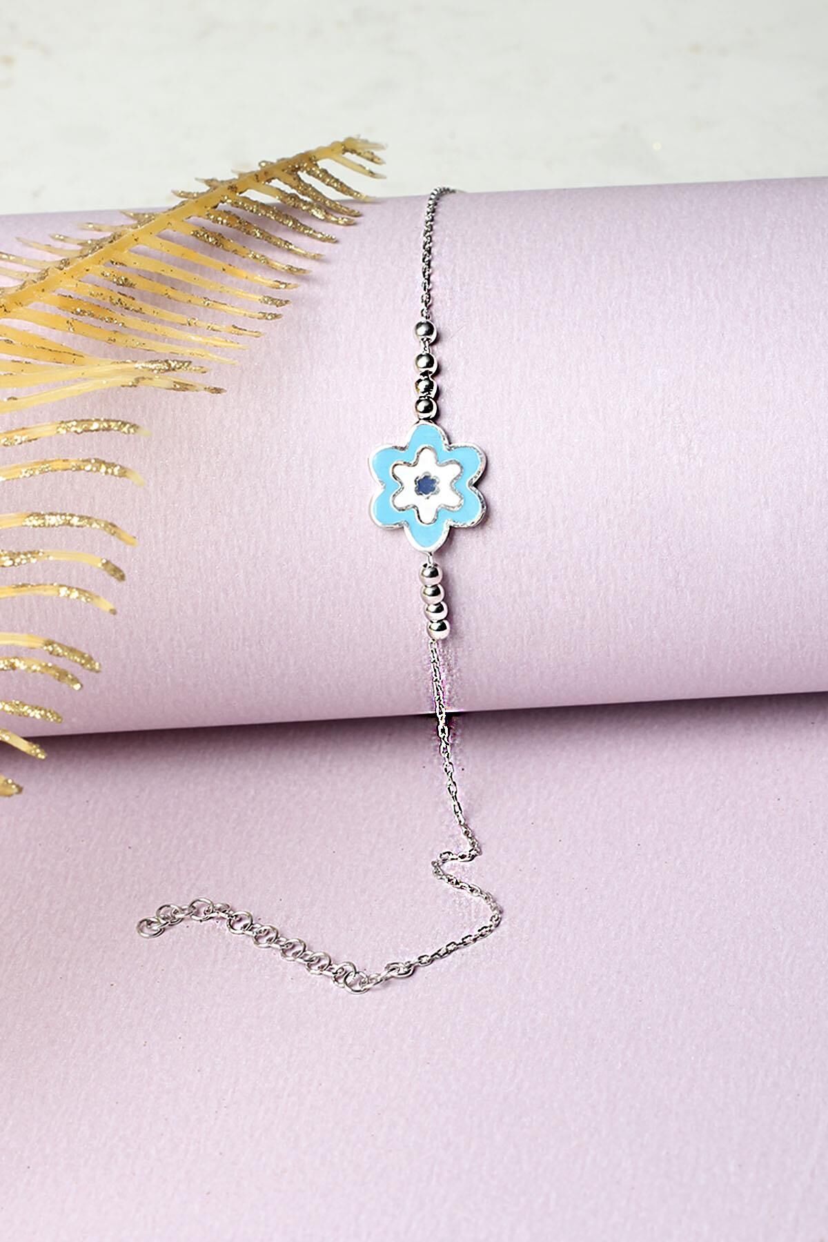 Papatya Bileklik Mavi Mineli 925 Ayar Gümüş Bileklik