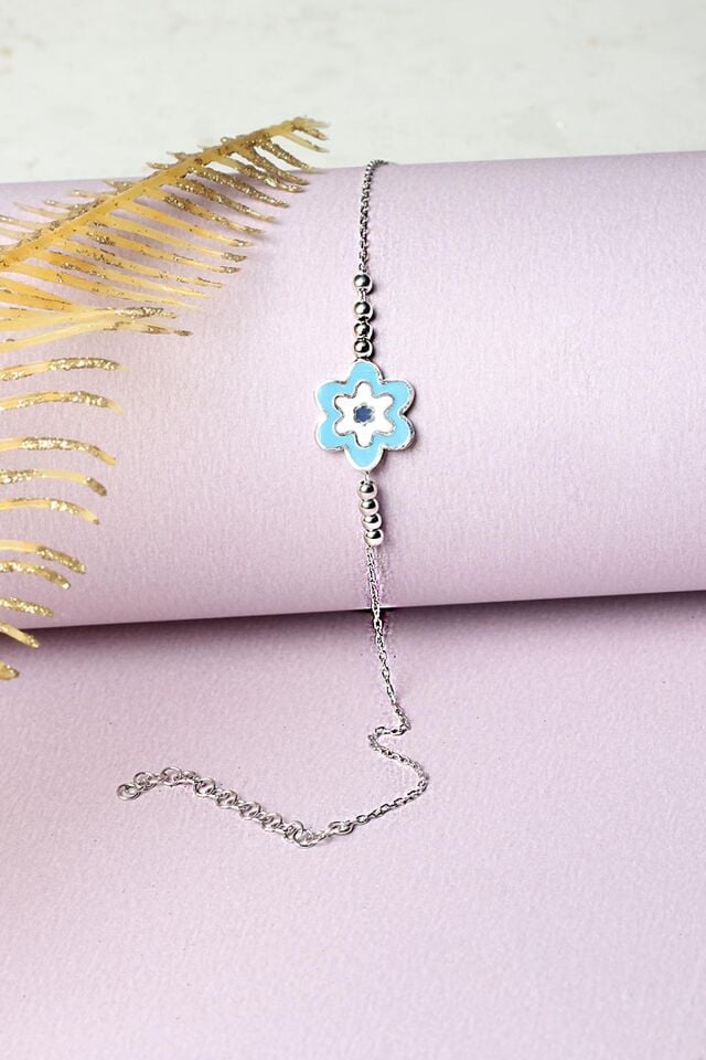 Papatya Bileklik Mavi Mineli 925 Ayar Gümüş Bileklik