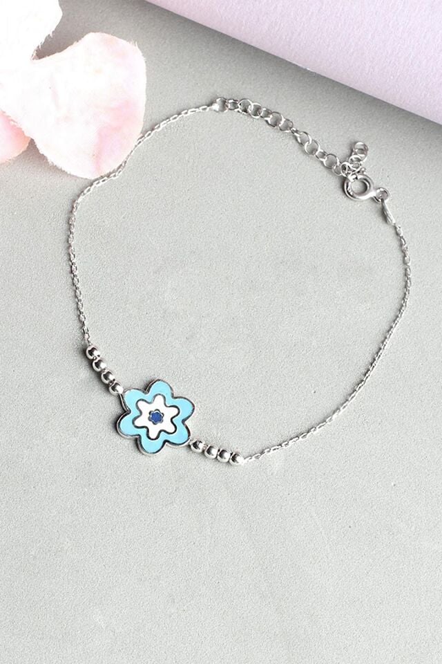 Papatya Bileklik Mavi Mineli 925 Ayar Gümüş Bileklik