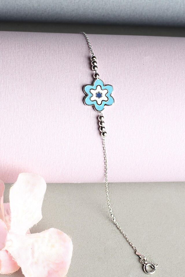 Papatya Bileklik Mavi Mineli 925 Ayar Gümüş Bileklik