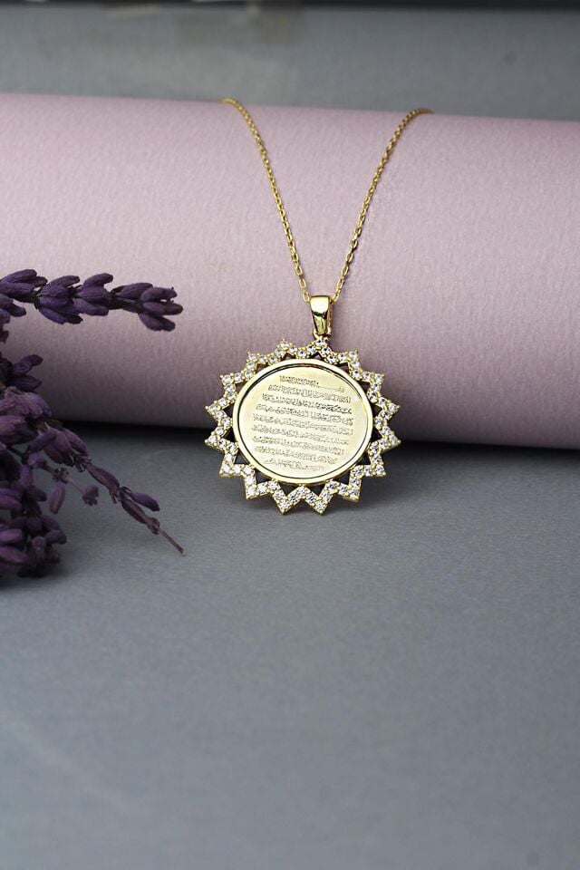 Dualı Ayetel Kürsi Gümüş Kolye 925 Ayar Zirkon Taşlı Kolye