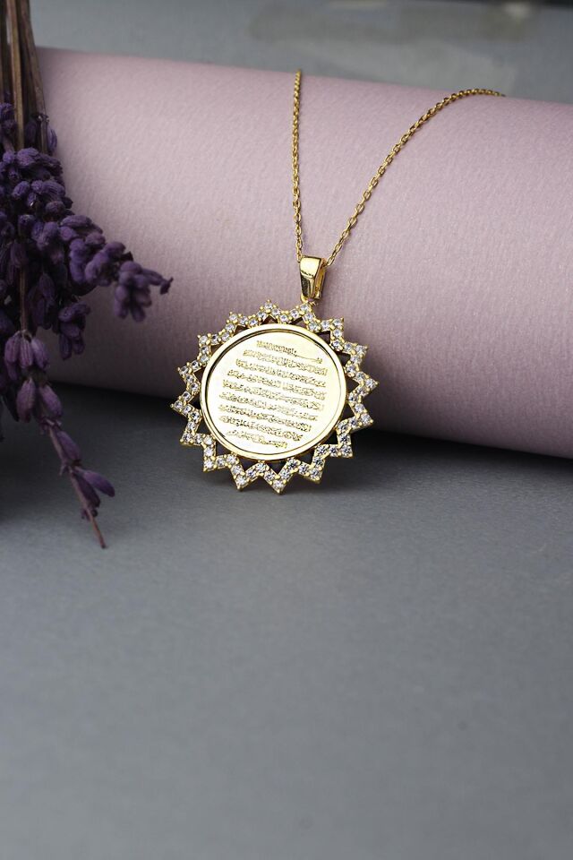 Dualı Ayetel Kürsi Gümüş Kolye 925 Ayar Zirkon Taşlı Kolye