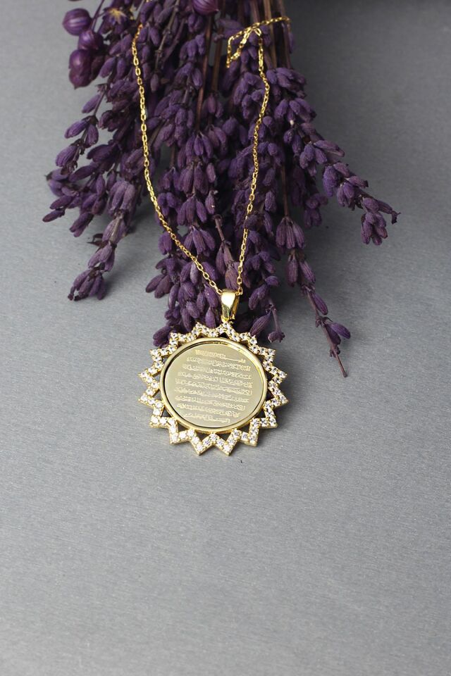 Dualı Ayetel Kürsi Gümüş Kolye 925 Ayar Zirkon Taşlı Kolye