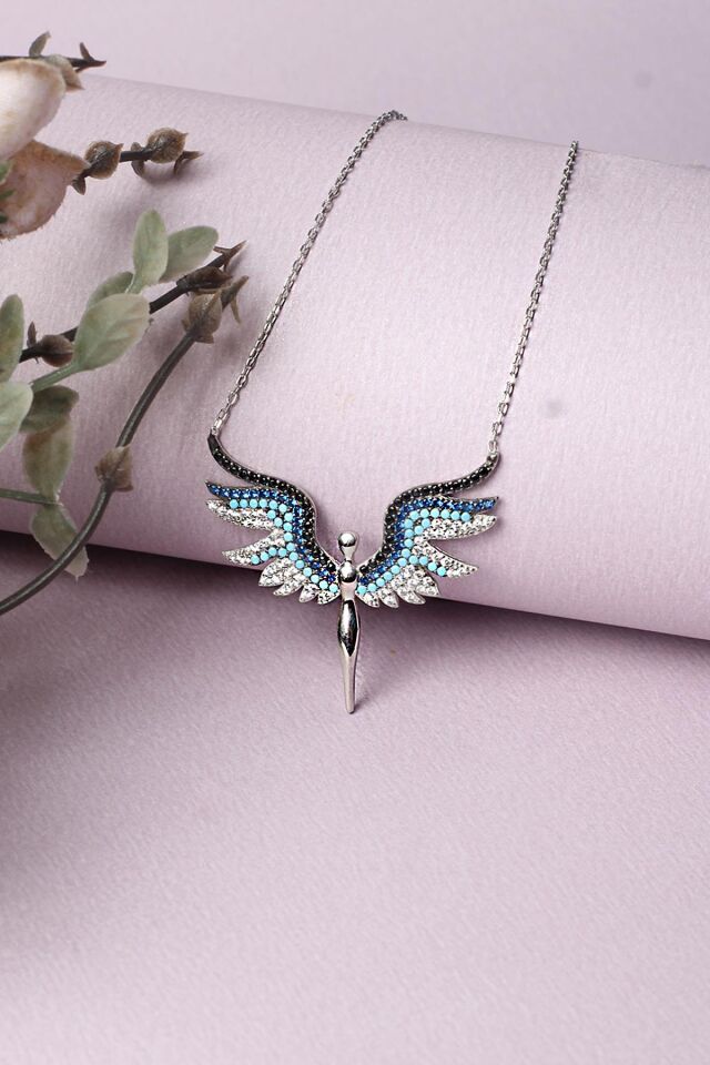 Mikail Meleği Gümüş Kolye 925 Ayar Zirkon Taşlı Kolye