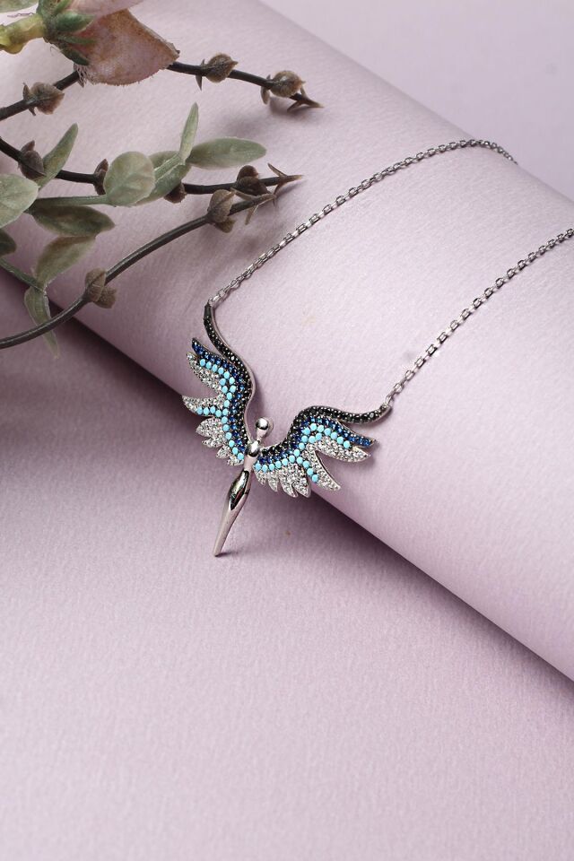 Mikail Meleği Gümüş Kolye 925 Ayar Zirkon Taşlı Kolye