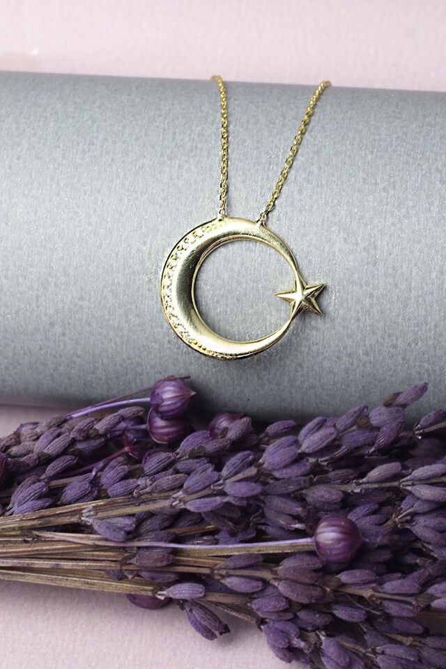 Ay Yıldızlı Türk Bayrağı Kolye Gümüş Zirkon Taşlı 925 Ayar Gümüş Kolye