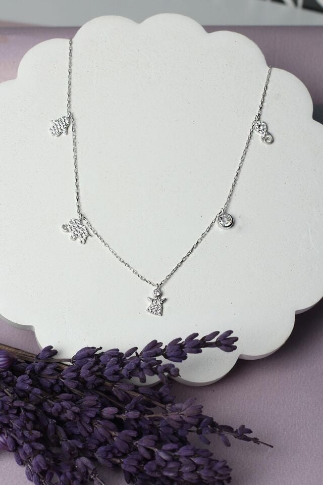 Şans Kolye Kadın Gümüş Zirkon Taşlı 925 Ayar Gümüş Kolye