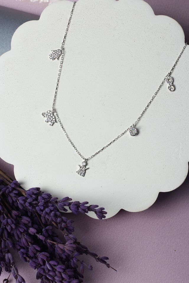 Şans Kolye Kadın Gümüş Zirkon Taşlı 925 Ayar Gümüş Kolye