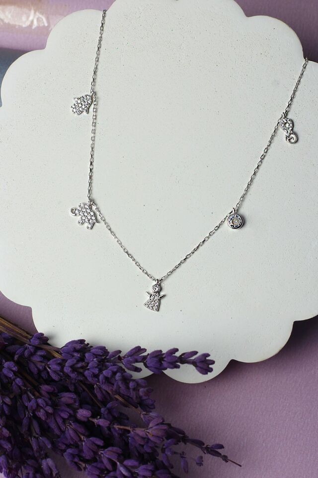 Şans Kolye Kadın Gümüş Zirkon Taşlı 925 Ayar Gümüş Kolye