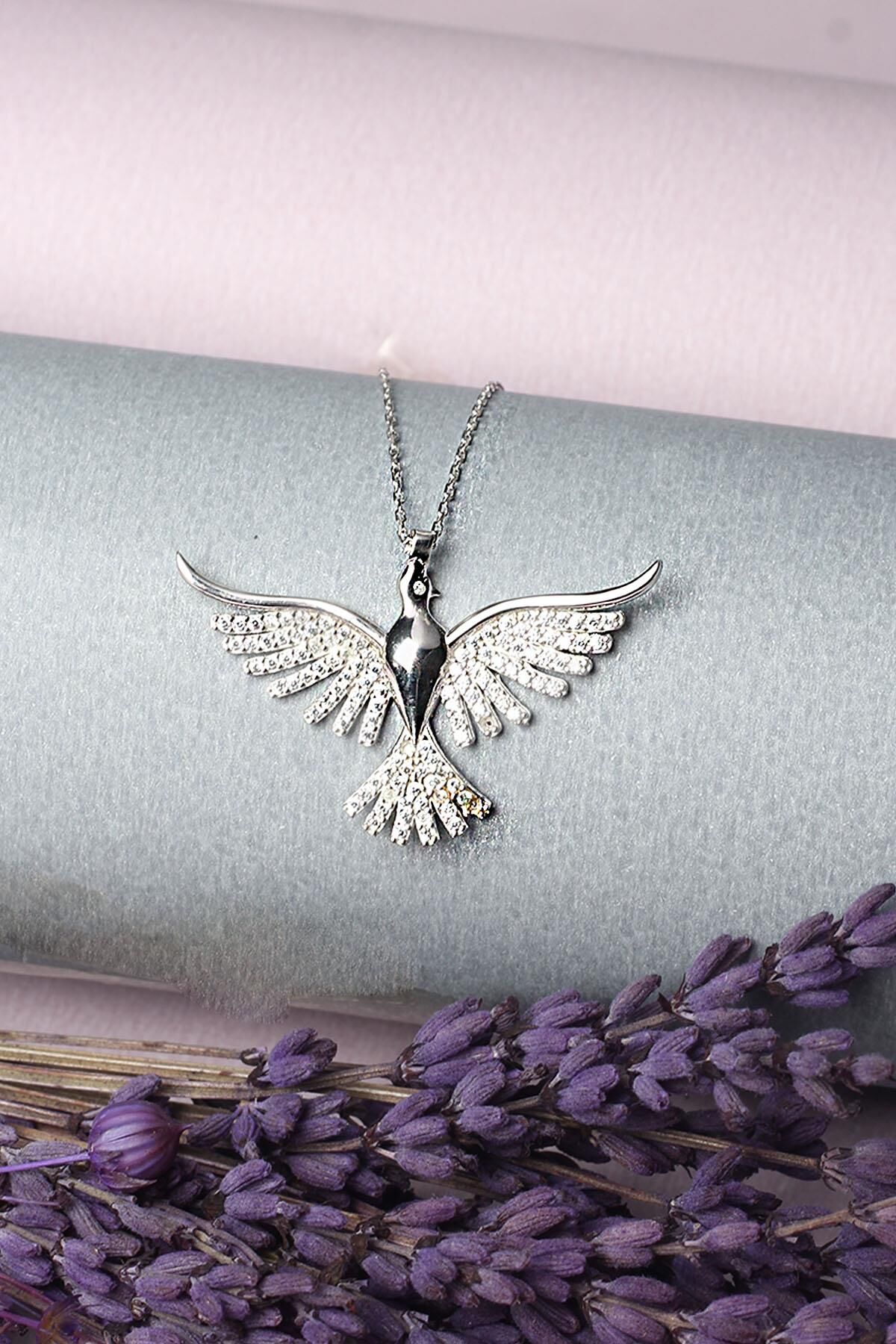 Kuş Kolye Zirkon Taşlı 925 Ayar Gümüş Kolye