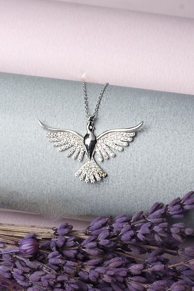 Kuş Kolye Zirkon Taşlı 925 Ayar Gümüş Kolye