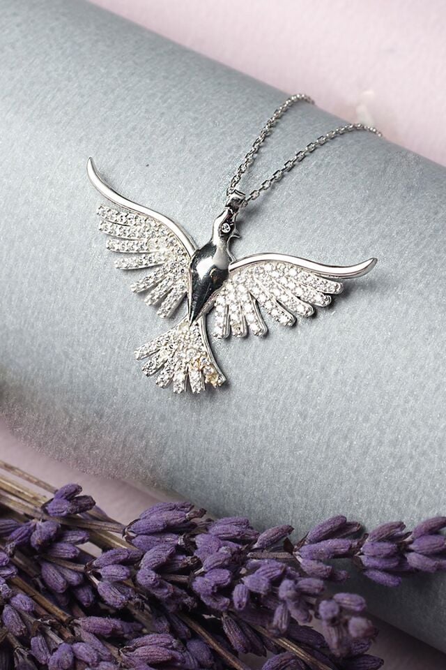 Kuş Kolye Zirkon Taşlı 925 Ayar Gümüş Kolye