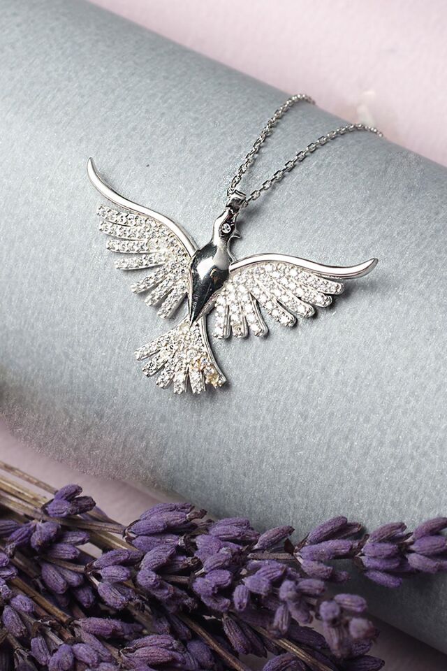 Kuş Kolye Zirkon Taşlı 925 Ayar Gümüş Kolye
