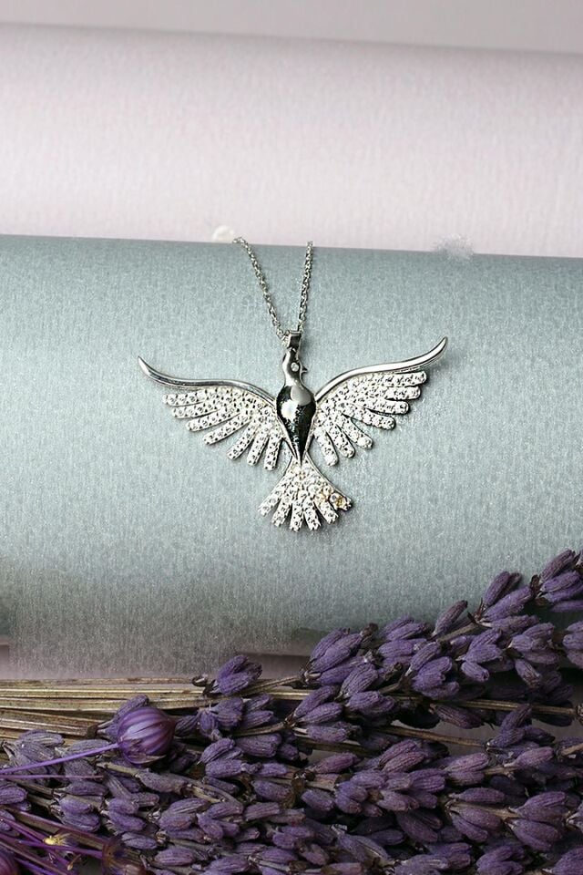 Kuş Kolye Zirkon Taşlı 925 Ayar Gümüş Kolye