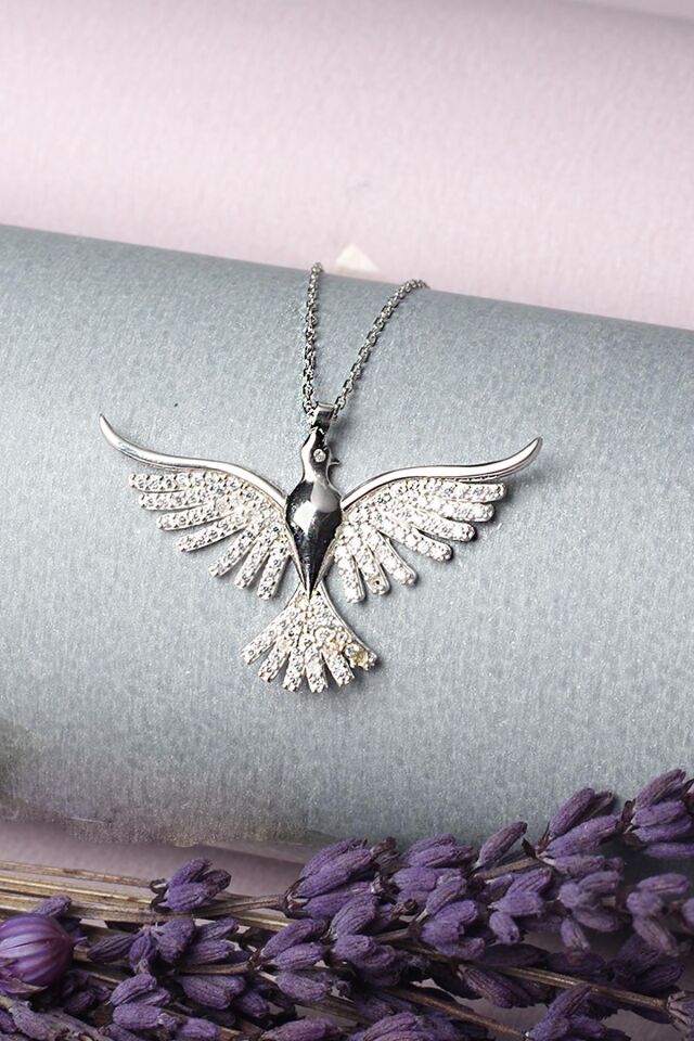 Kuş Kolye Zirkon Taşlı 925 Ayar Gümüş Kolye