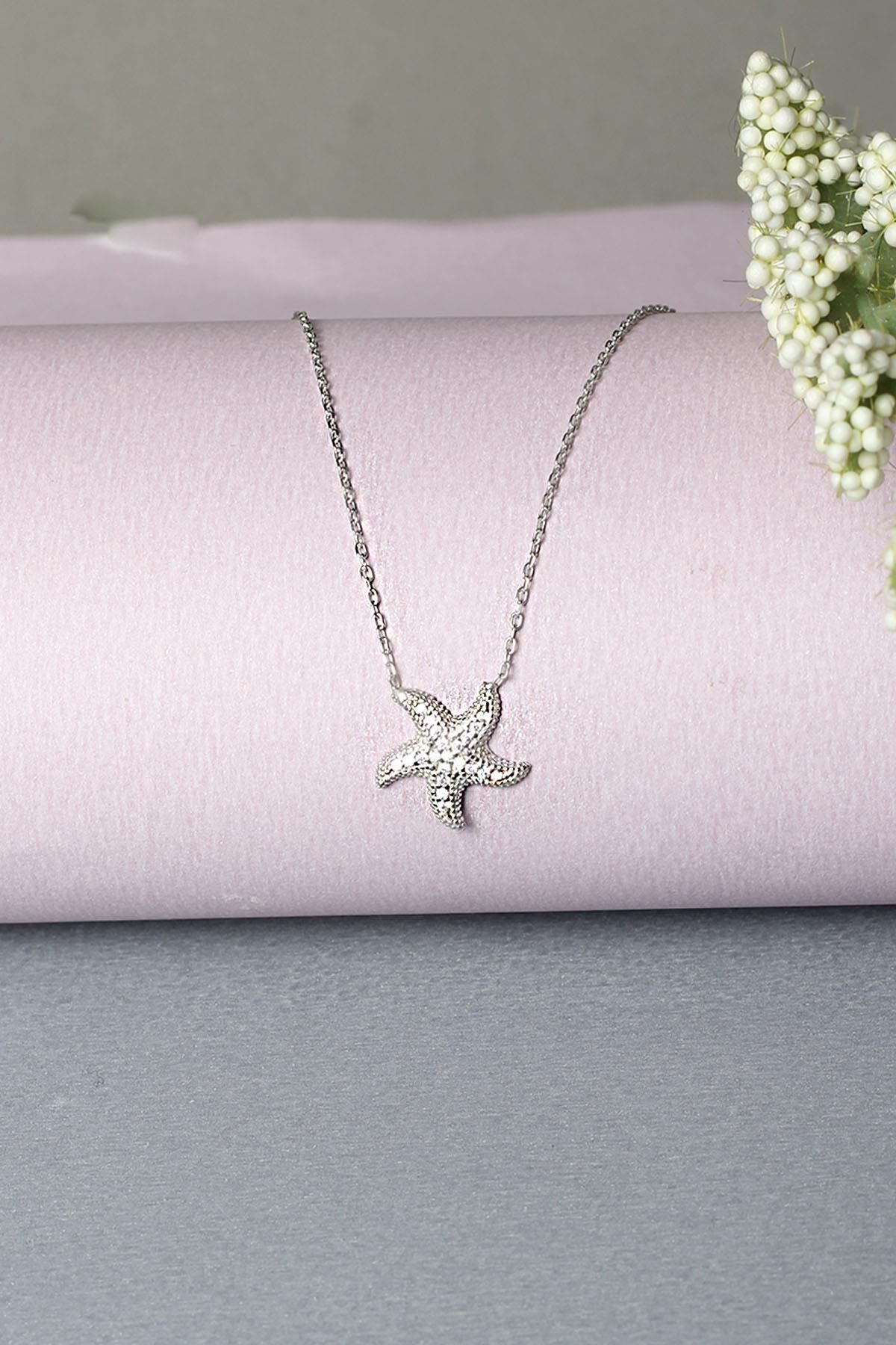 Deniz Yıldızı Gümüş Kolye Zirkon Taşlı 925 Ayar Gümüş Kolye