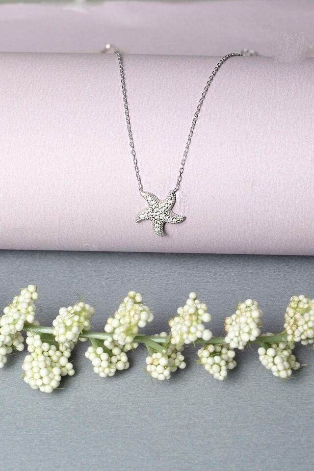 Deniz Yıldızı Gümüş Kolye Zirkon Taşlı 925 Ayar Gümüş Kolye