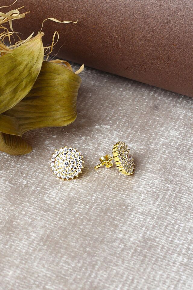 Yuvarlak Küpe Gümüş Zirkon Taşlı 925 Ayar Gümüş Küpe