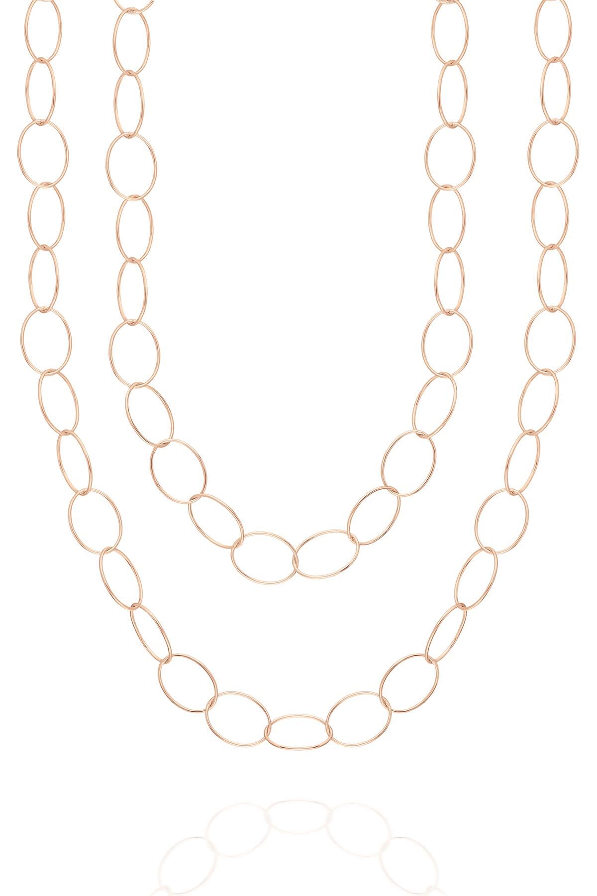 Büyük Oval Zincir Kolye  - Sarı