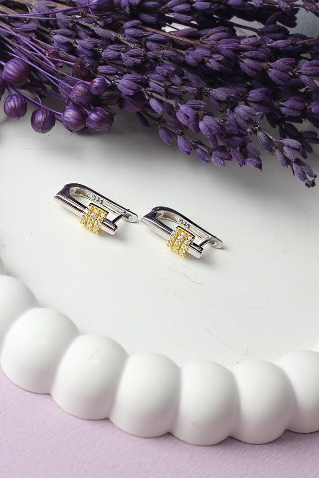 Halka Küpe Zirkon Taşlı 925 Ayar Gümüş Küpe