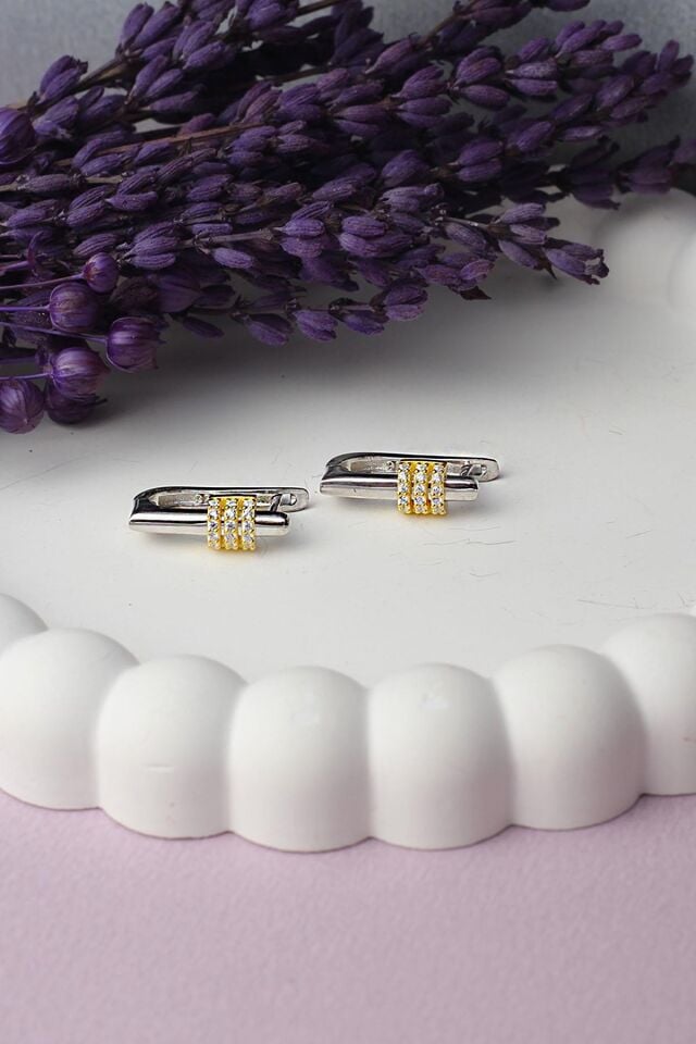 Halka Küpe Zirkon Taşlı 925 Ayar Gümüş Küpe