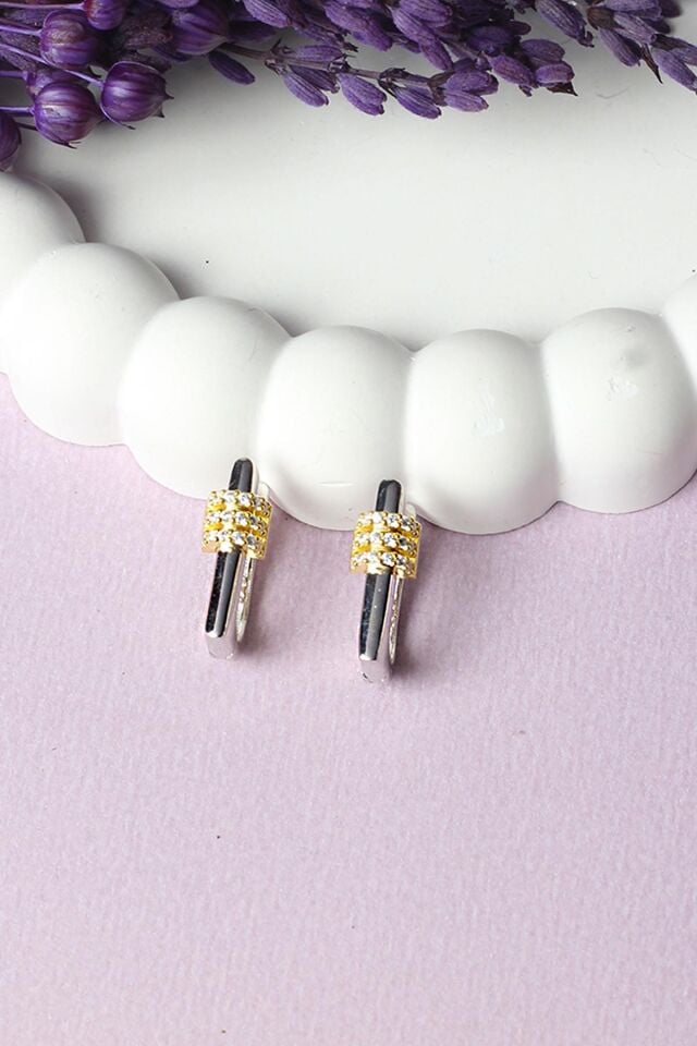 Halka Küpe Zirkon Taşlı 925 Ayar Gümüş Küpe