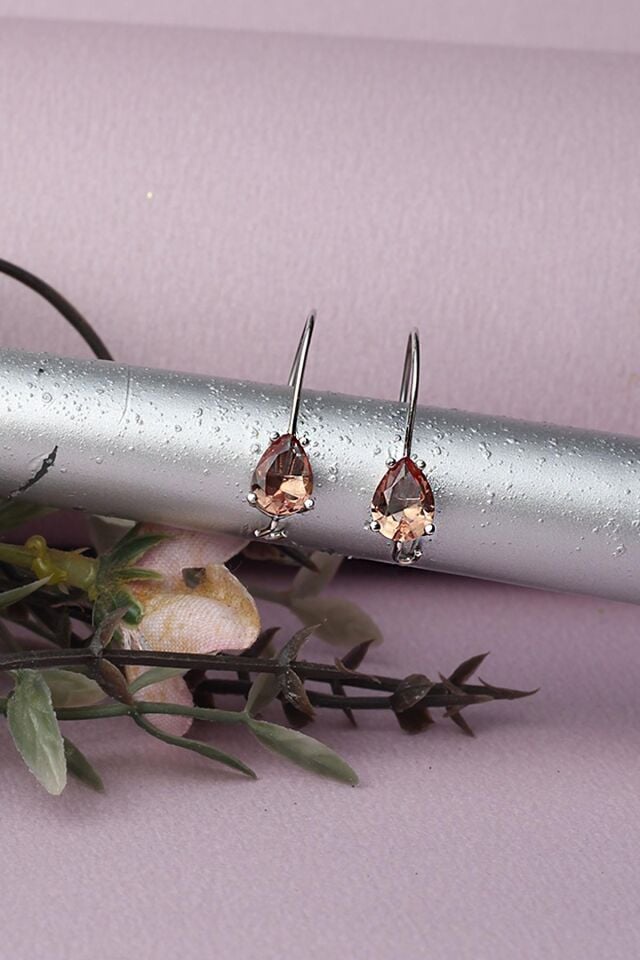 Sultanit Damla Küpe Kancalı Geçmeli Halkalı Sallantılı 925 Ayar Gümüş Küpe