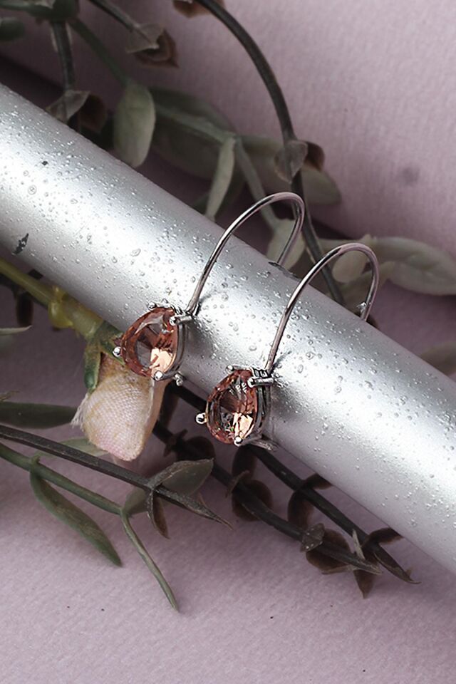 Sultanit Damla Küpe Kancalı Geçmeli Halkalı Sallantılı 925 Ayar Gümüş Küpe