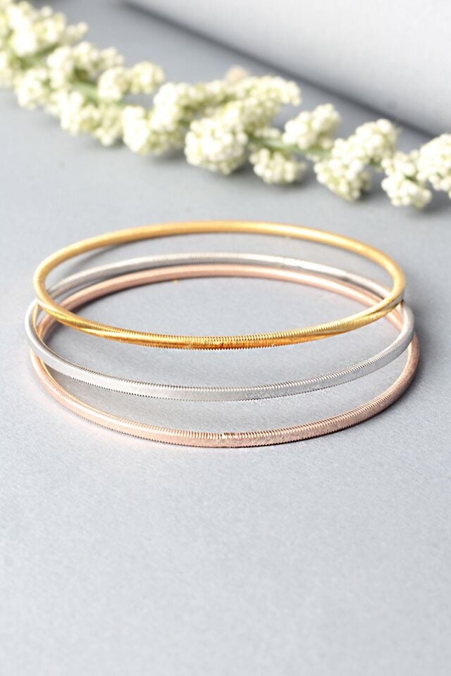 Ajda Bilezik Kibrit Çöpü Halka Renkli 925 Ayar Gümüş 3 'lü Bilezik