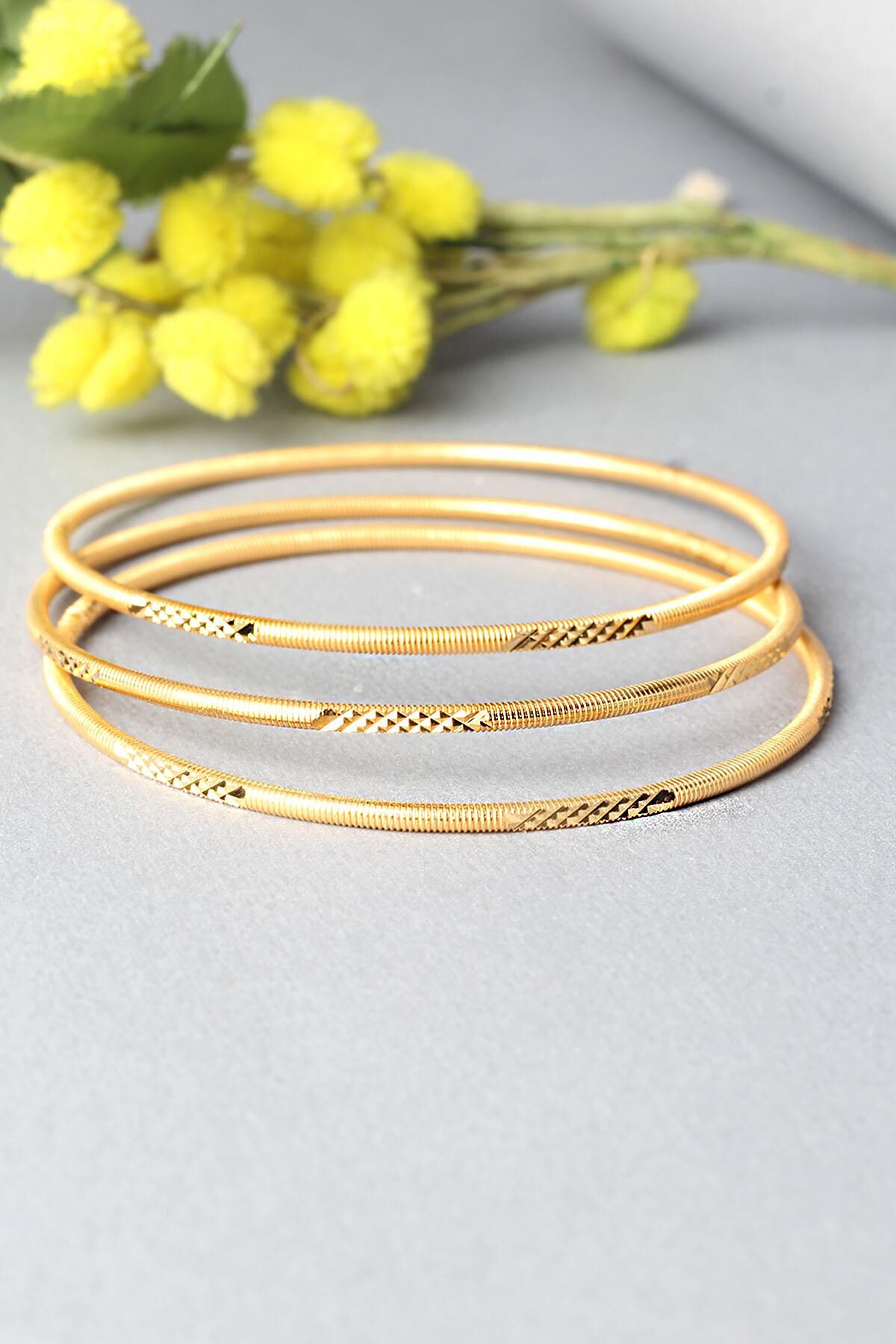 Ajda Bilezik Kibrit Çöpü Halka 925 Ayar Gümüş 3 'lü Desenli Bilezik