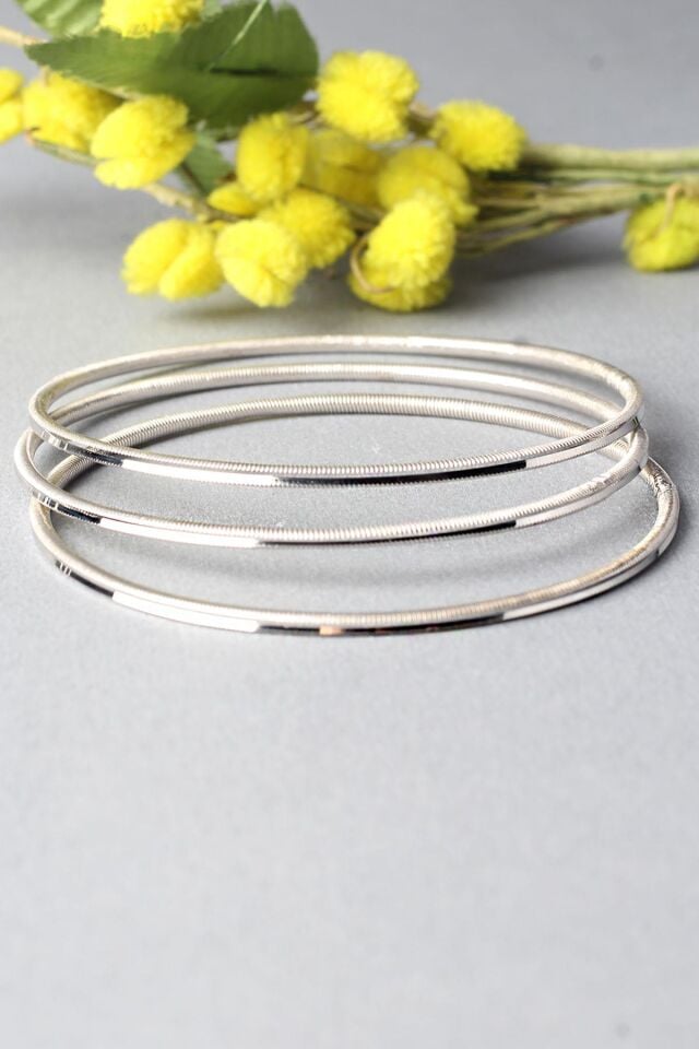 Ajda Bilezik Kibrit Çöpü Halka 925 Ayar Gümüş 3 'lü Bilezik