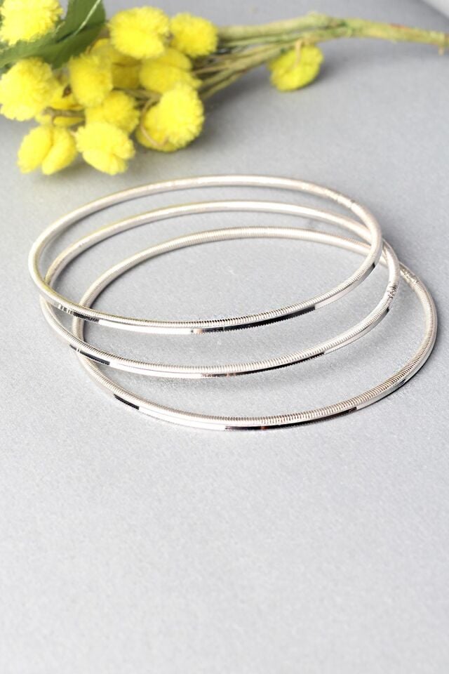 Ajda Bilezik Kibrit Çöpü Halka 925 Ayar Gümüş 3 'lü Bilezik