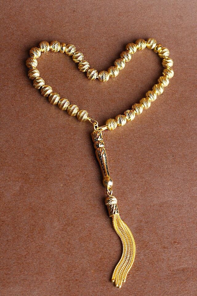 Erkek Tesbih Bilek Boyu Yuvarlak Gold 925 Ayar Gümüş Tesbih