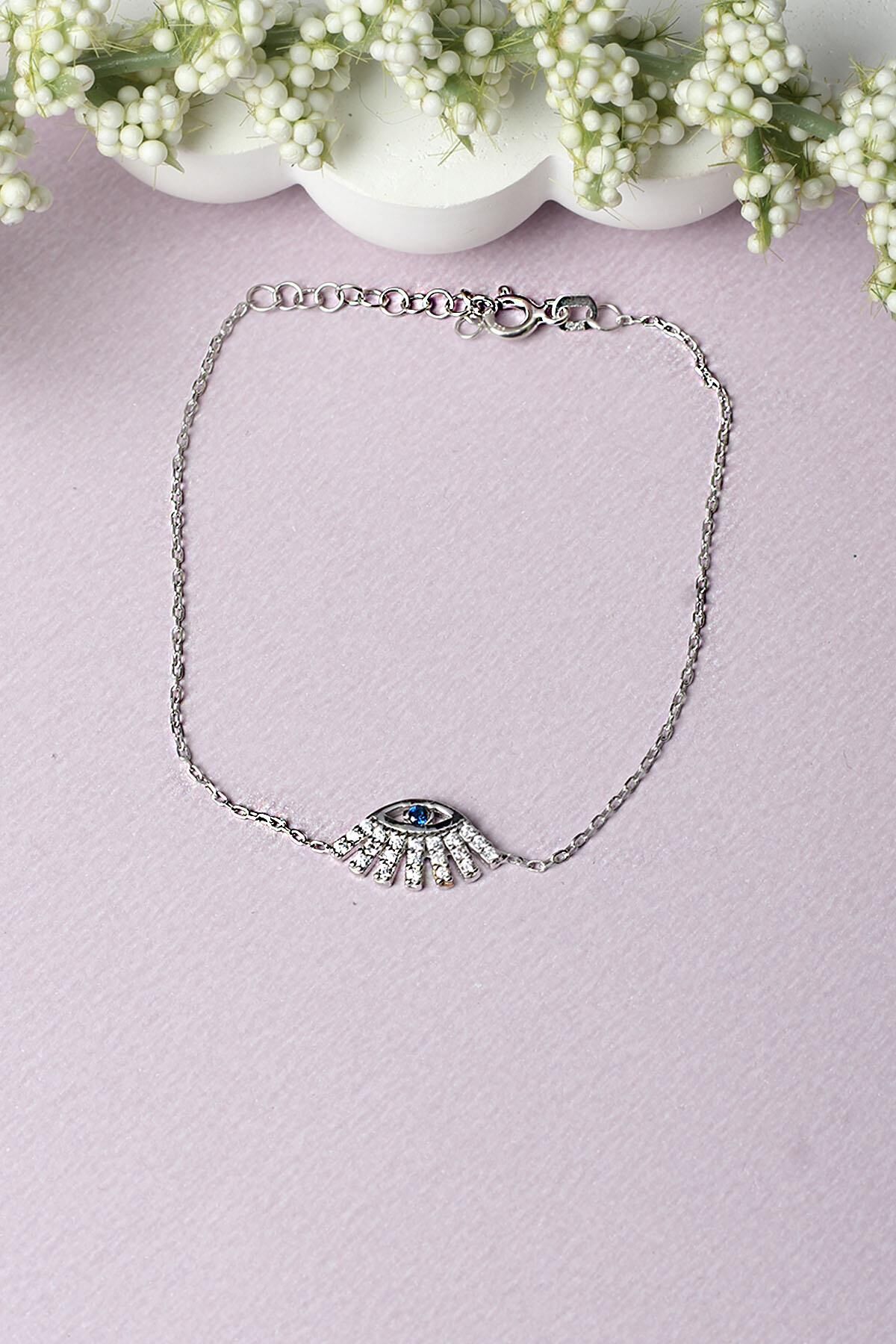 Nazar Boncuk Göz Bileklik Zirkon Taşlı 925 Ayar Gümüş Bileklik