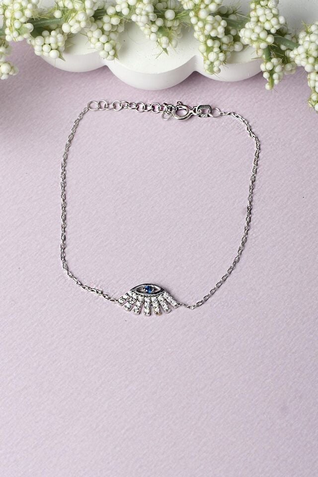 Nazar Boncuk Göz Bileklik Zirkon Taşlı 925 Ayar Gümüş Bileklik