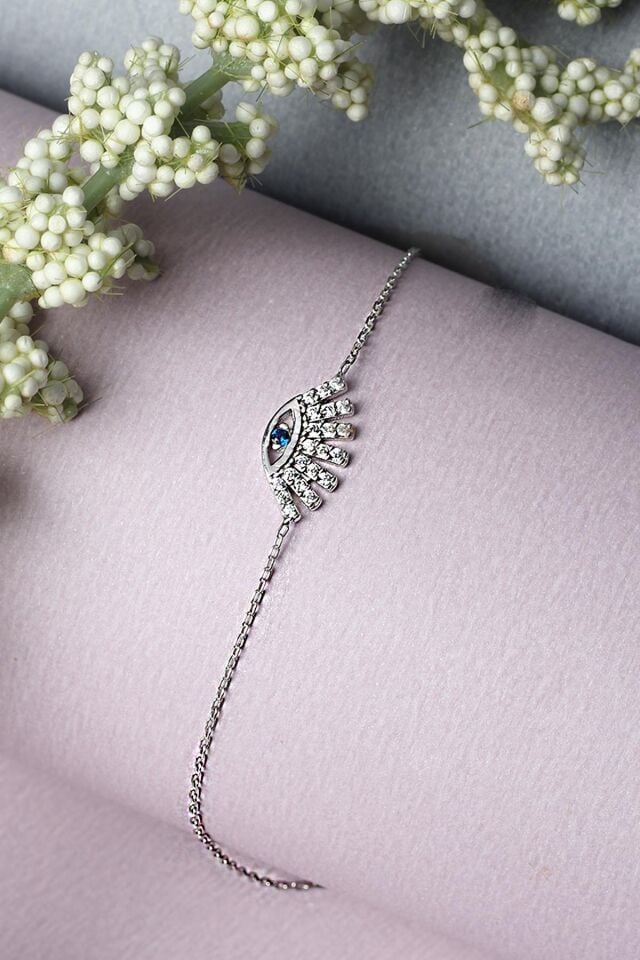 Nazar Boncuk Göz Bileklik Zirkon Taşlı 925 Ayar Gümüş Bileklik