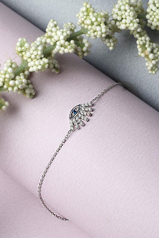 Nazar Boncuk Göz Bileklik Zirkon Taşlı 925 Ayar Gümüş Bileklik