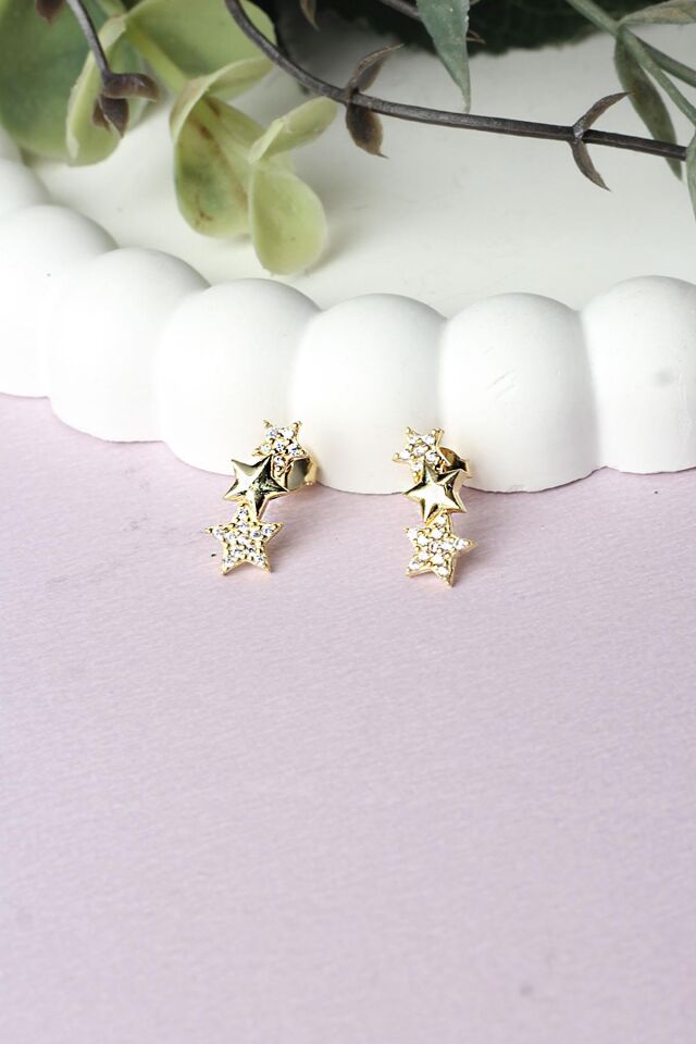 Yıldız Küpe Gümüş Civili Zirkon Taşlı 925 Ayar Küpe