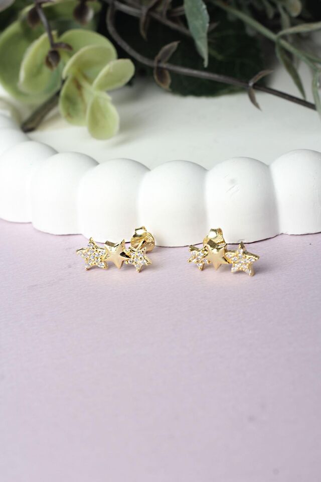 Yıldız Küpe Gümüş Civili Zirkon Taşlı 925 Ayar Küpe