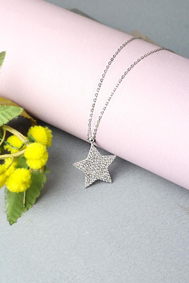 Yıldız Kolye 925 Ayar Kolye Zincir Zirkon Taşlı Kolye