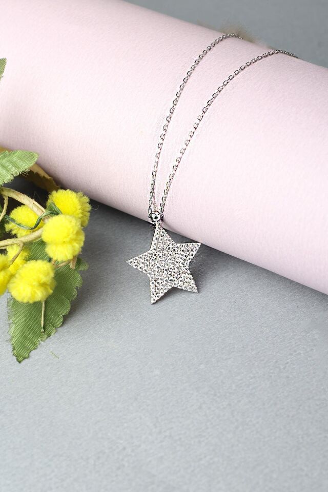 Yıldız Kolye 925 Ayar Kolye Zincir Zirkon Taşlı Kolye