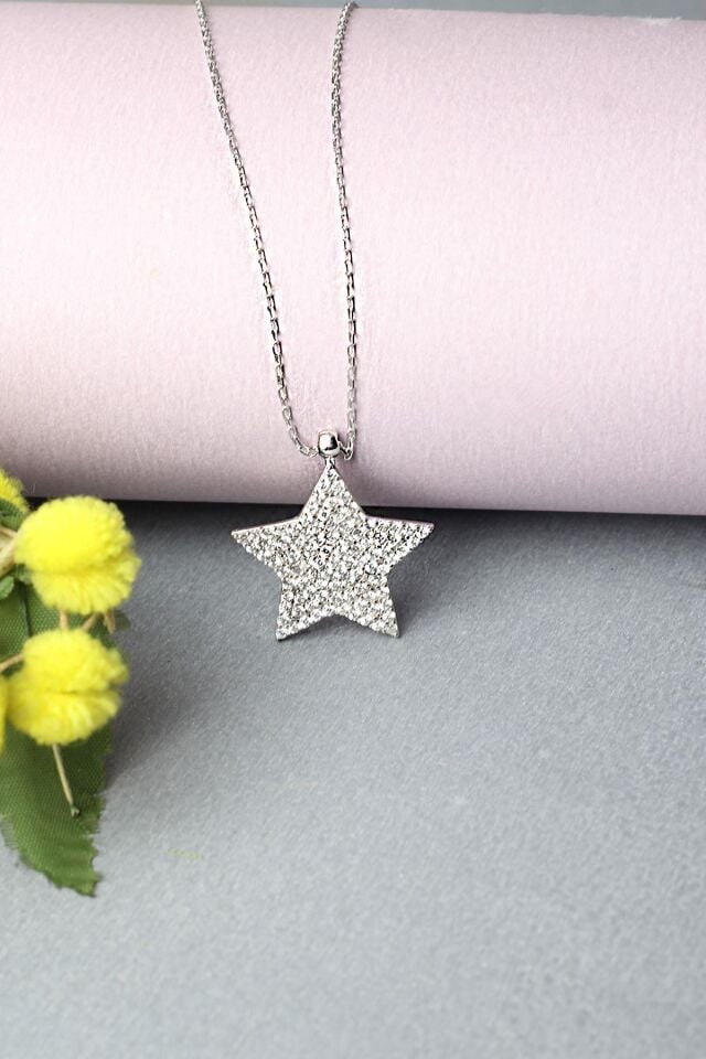 Yıldız Kolye 925 Ayar Kolye Zincir Zirkon Taşlı Kolye