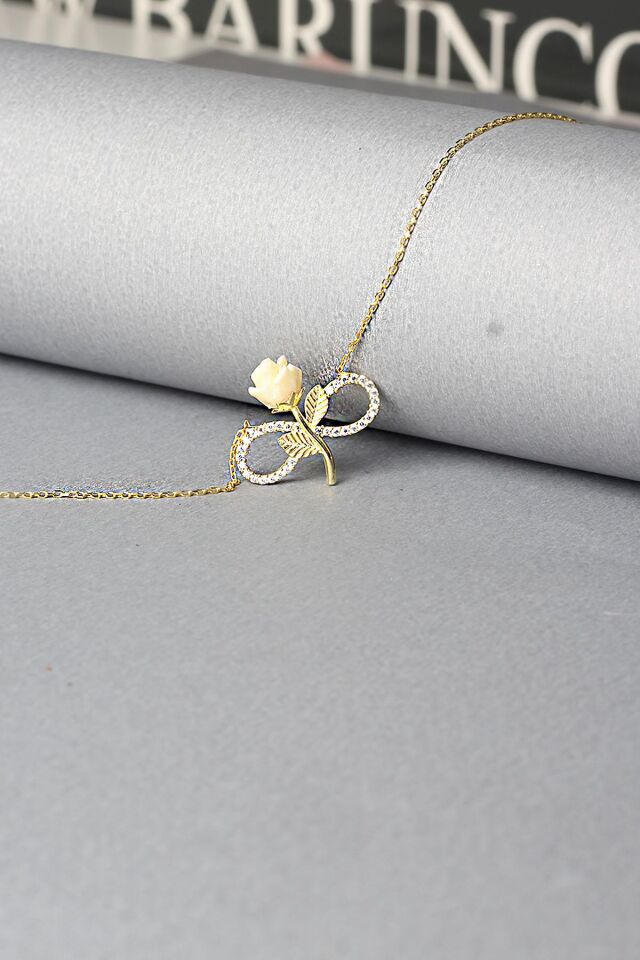 Gül Kolye Sonsuzluk Model Zirkon Taşlı 925 Ayar Gümüş Koye