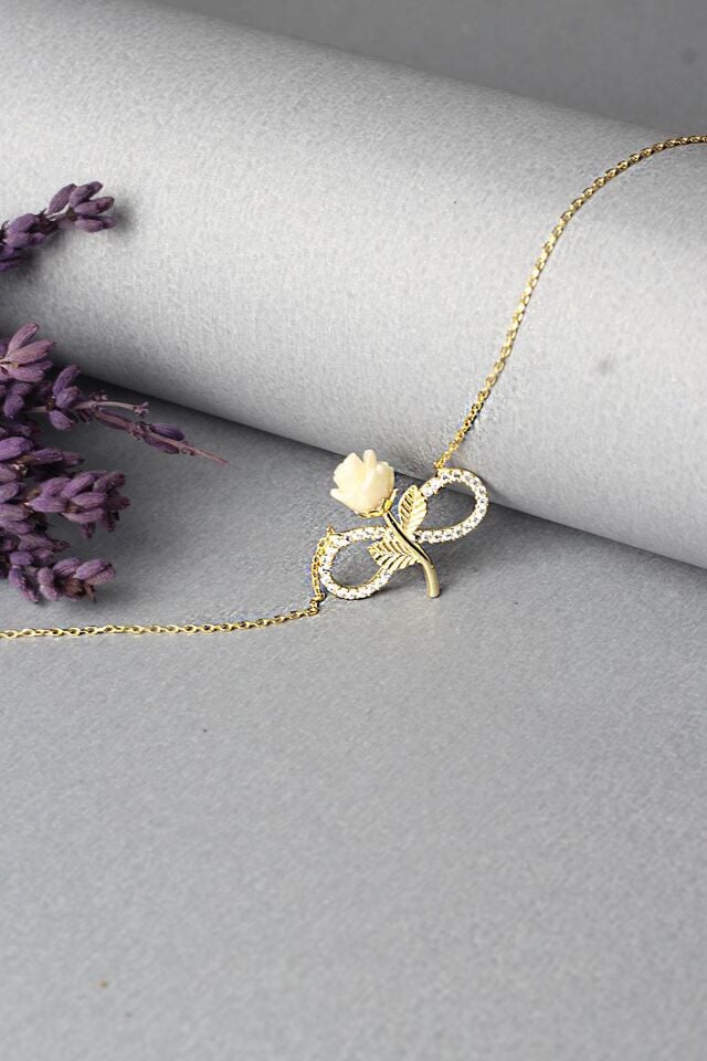 Gül Kolye Sonsuzluk Model Zirkon Taşlı 925 Ayar Gümüş Koye