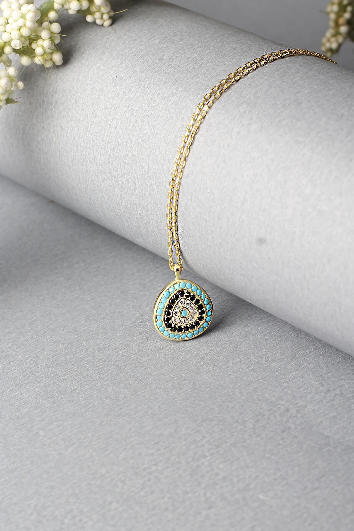 Nazar Boncuklu Kolye Mavi Taşlı 925 Ayar Zirkon Taşlı Kolye