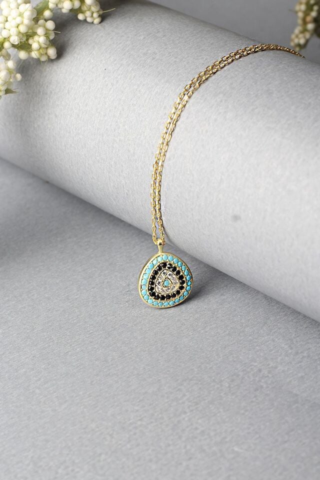 Nazar Boncuklu Kolye Mavi Taşlı 925 Ayar Zirkon Taşlı Kolye